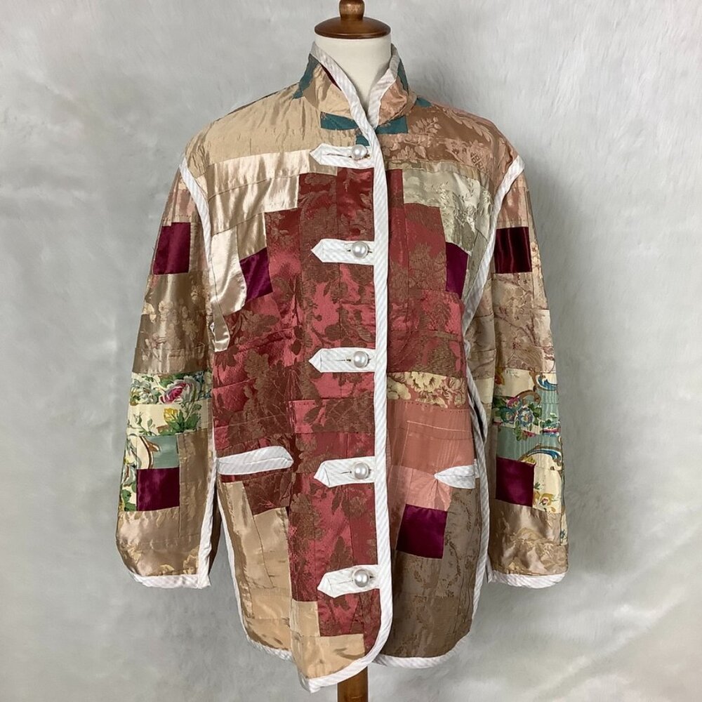 Vintage 80s 90s Quilted Lightweight Patchwork Crazy Quilt Jacket Artsy Boho M